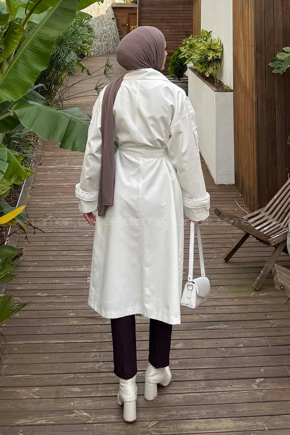 White Long Arm Poplin Fabric Trench Coat