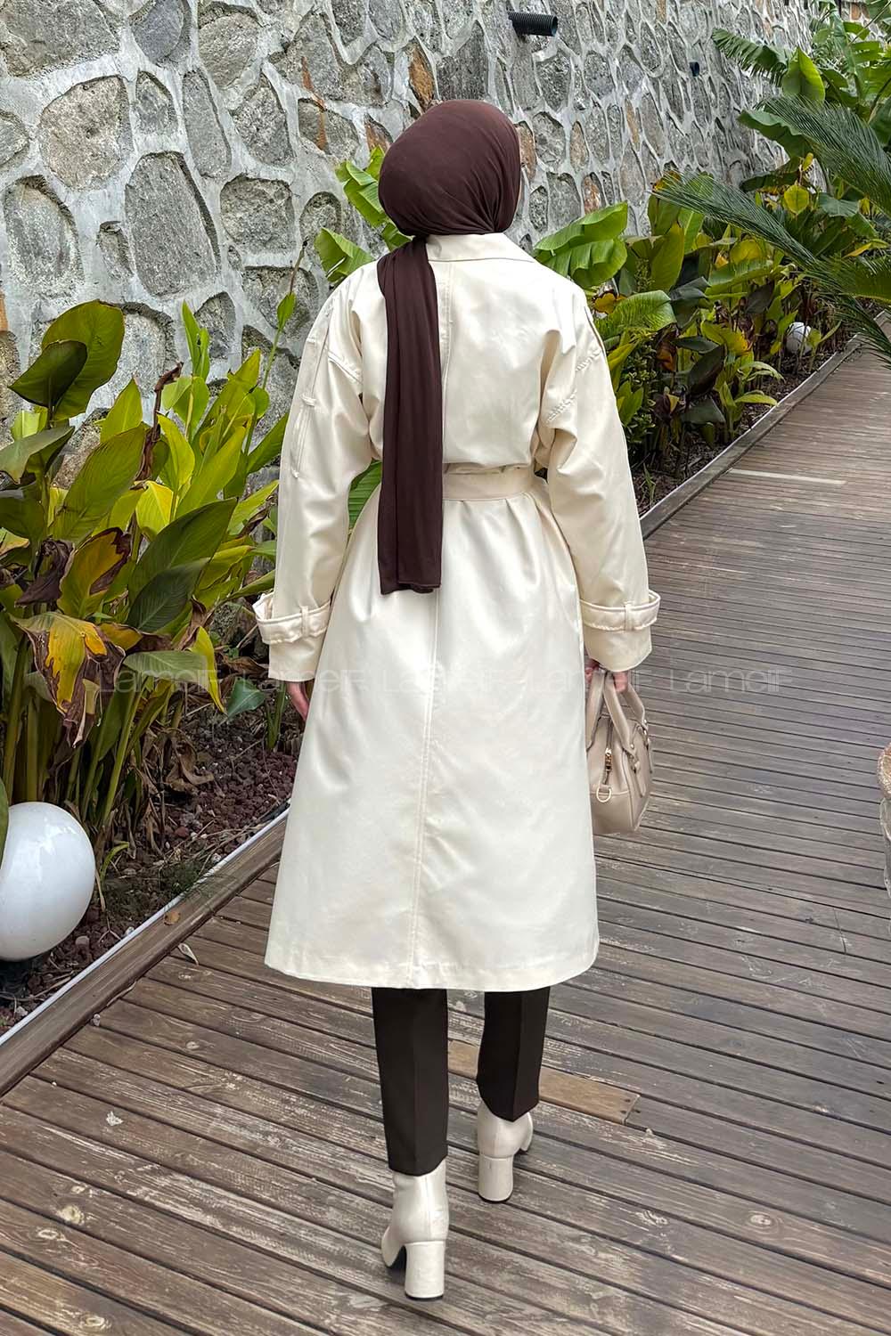 Cream Long Arm Poplin Fabric Trench Coat