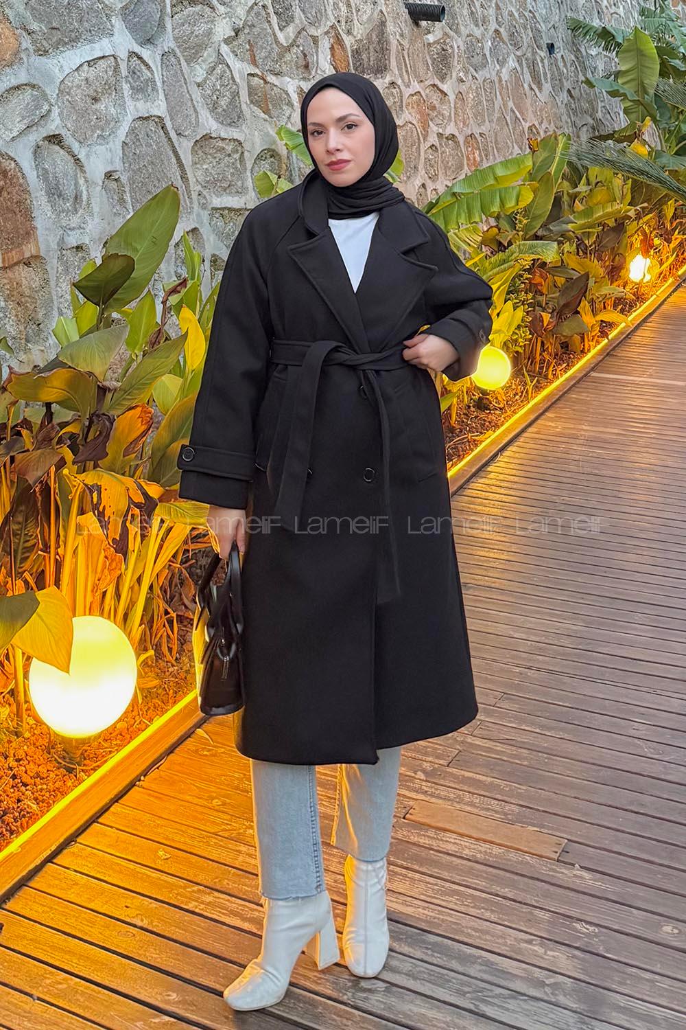 Black Jacket Collar Long Arm Coat