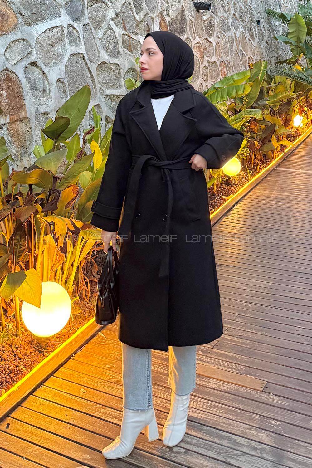 Black Jacket Collar Long Arm Coat