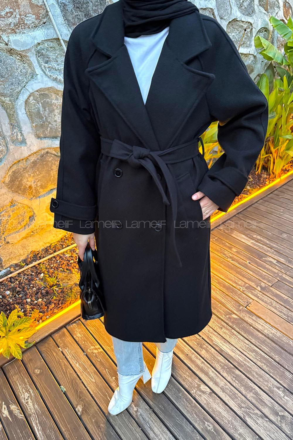 Black Jacket Collar Long Arm Coat