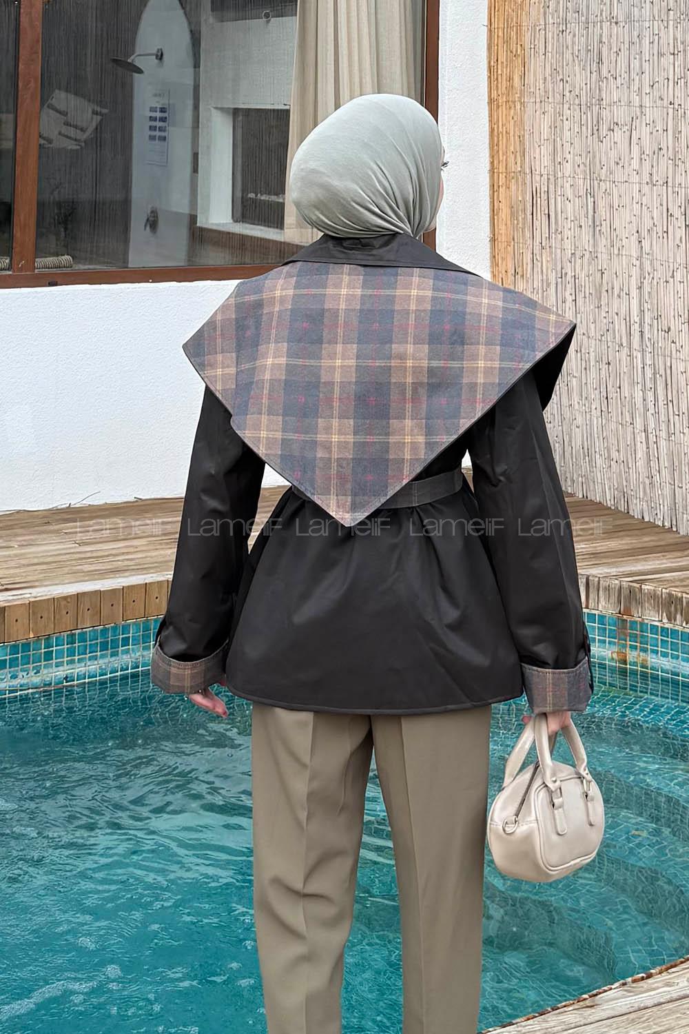 Dark Brown Jacket Collar Long Arm Coat