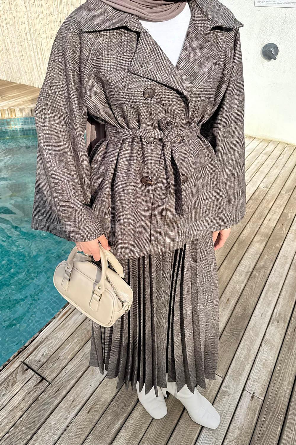 Lamelif Eksoe Desen Etekli İkili Takım Kahverengi