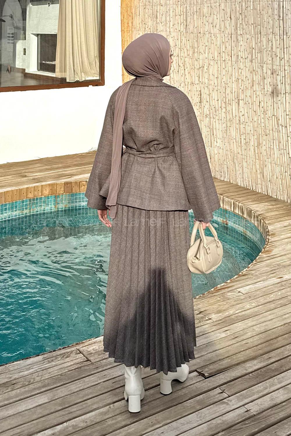 Lamelif Eksoe Desen Etekli İkili Takım Kahverengi