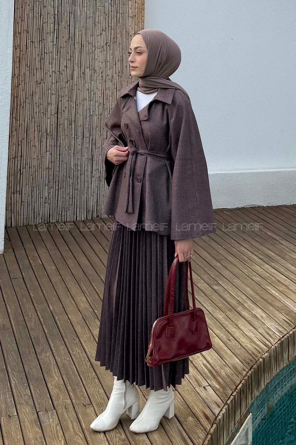 Lamelif Eksoe Desen Etekli İkili Takım Mürdüm