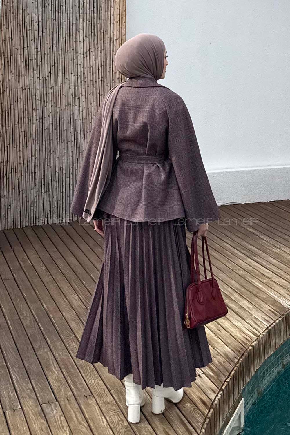 Lamelif Eksoe Desen Etekli İkili Takım Mürdüm