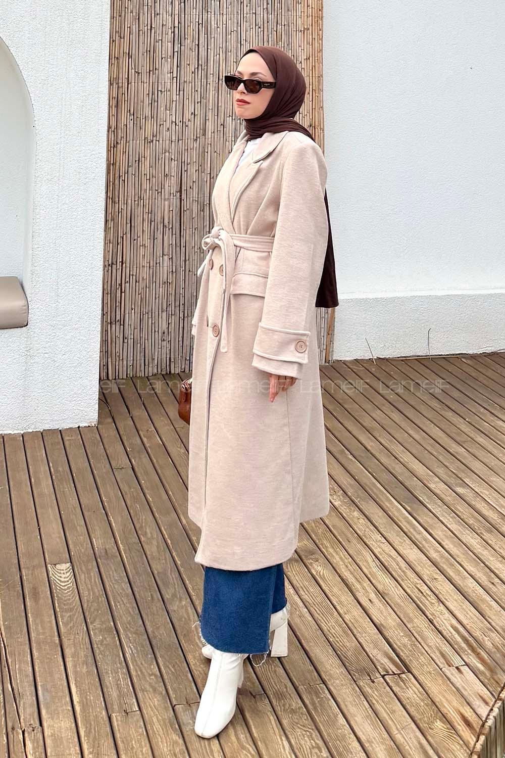Beige Jacket Collar Long Arm Coat