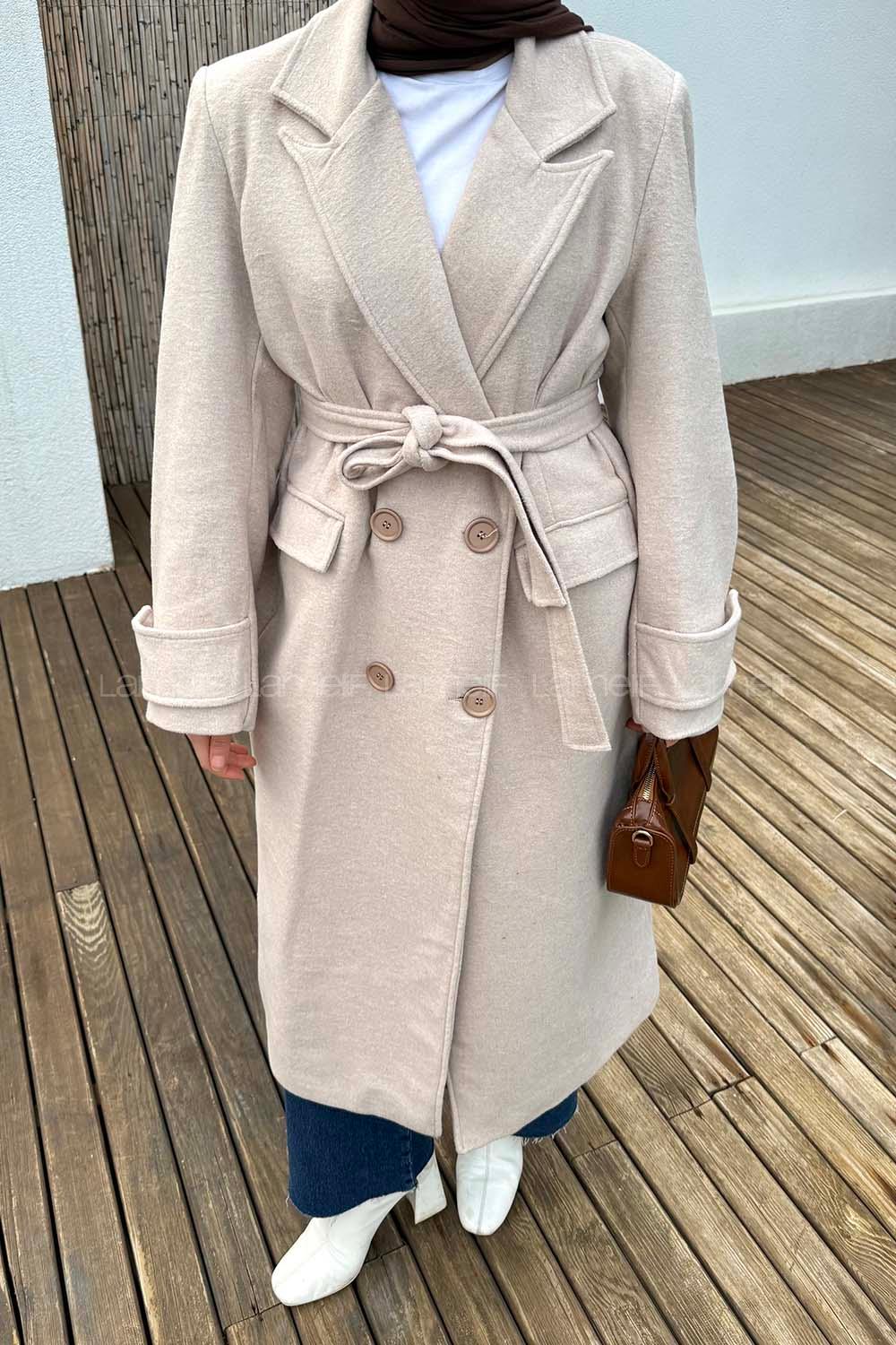 Beige Jacket Collar Long Arm Coat