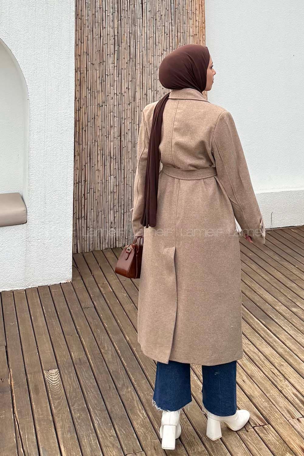 Lamelif Geniş Manşet Kaşe Kaban Soft Kahve
