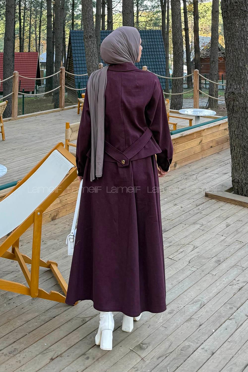 Lamelif Gold Düğme Detaylı Etekli İkili Takım Bordo