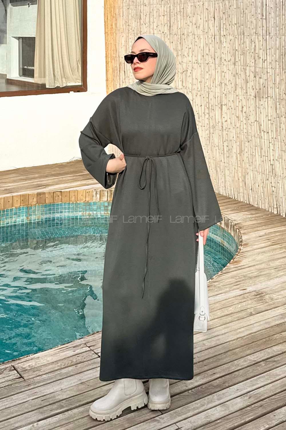 Lamelif İki İplik Oysho Elbise Koyu Yeşil