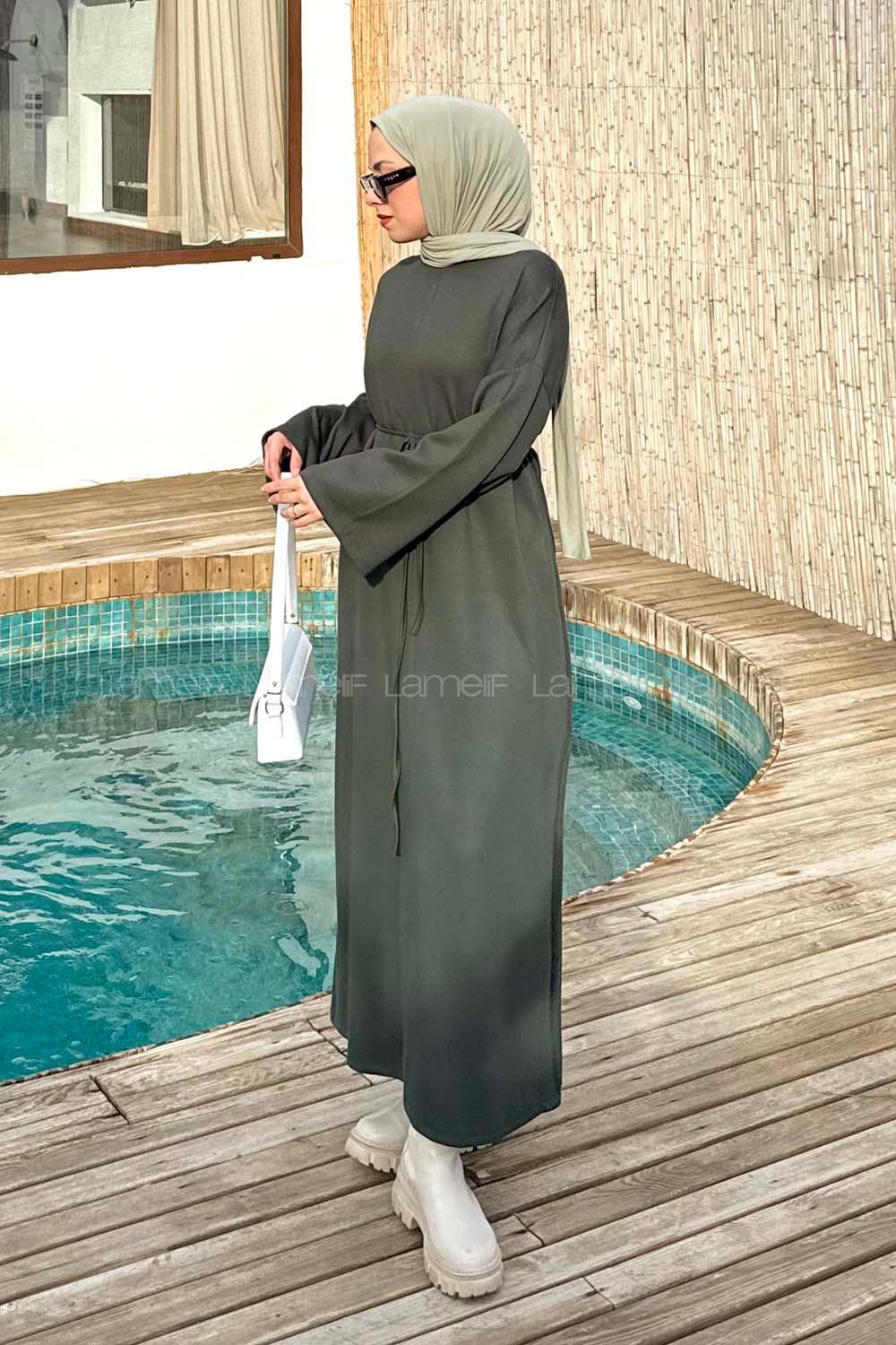 Lamelif İki İplik Oysho Elbise Koyu Yeşil