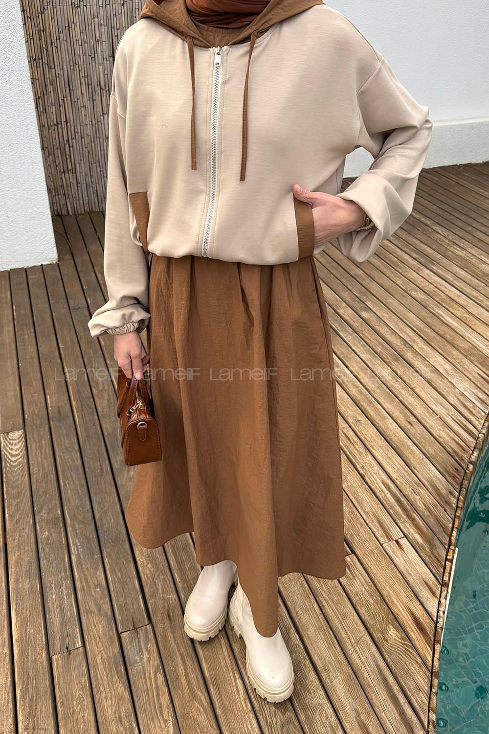 Brown Hood Neck Long Arm Cotton Suit