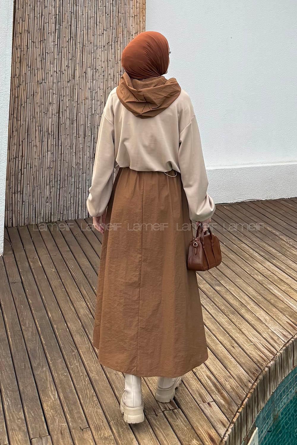 Brown Hood Neck Long Arm Cotton Suit