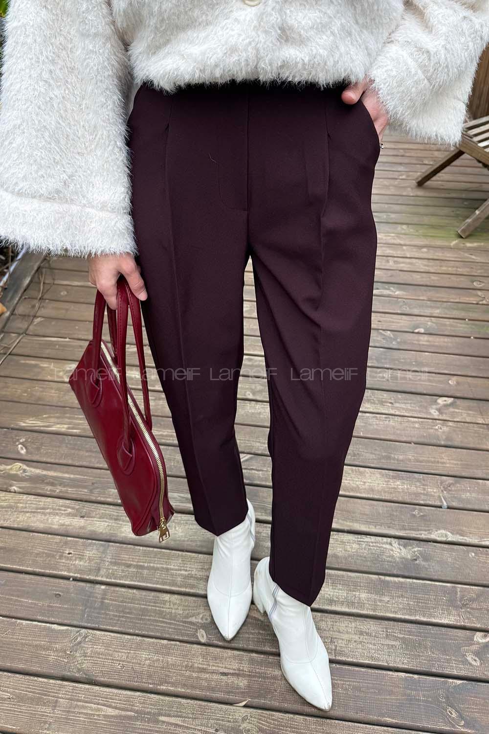 Plum Lycra Polyester Normal Waist Carrot Pant Pants