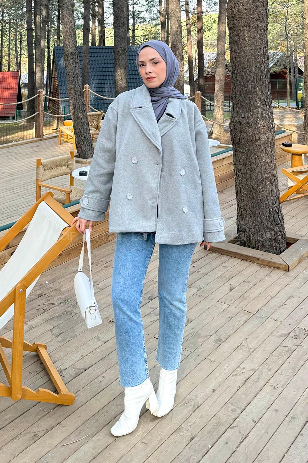 Gray Jacket Collar Long Arm Coat