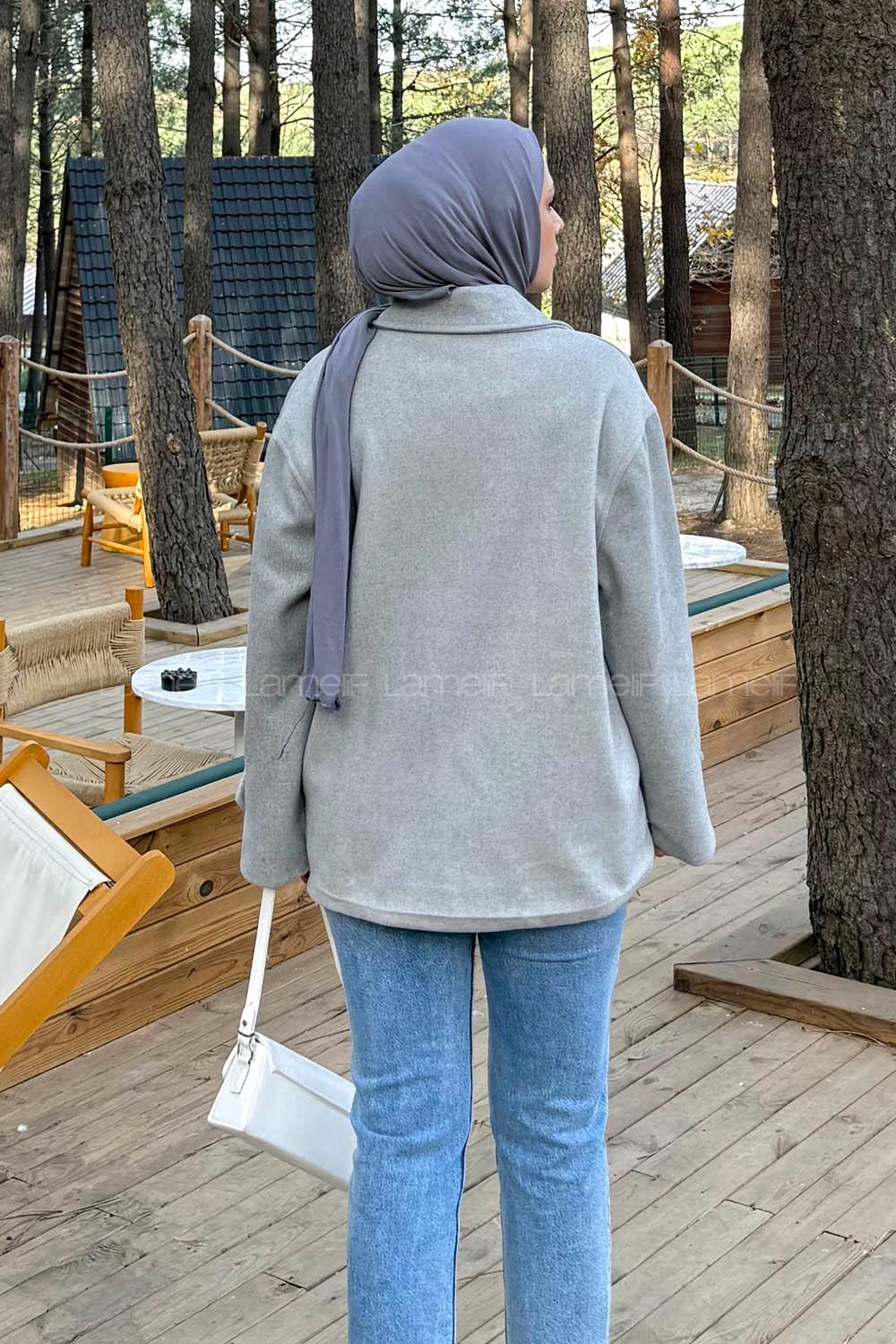 Gray Jacket Collar Long Arm Coat