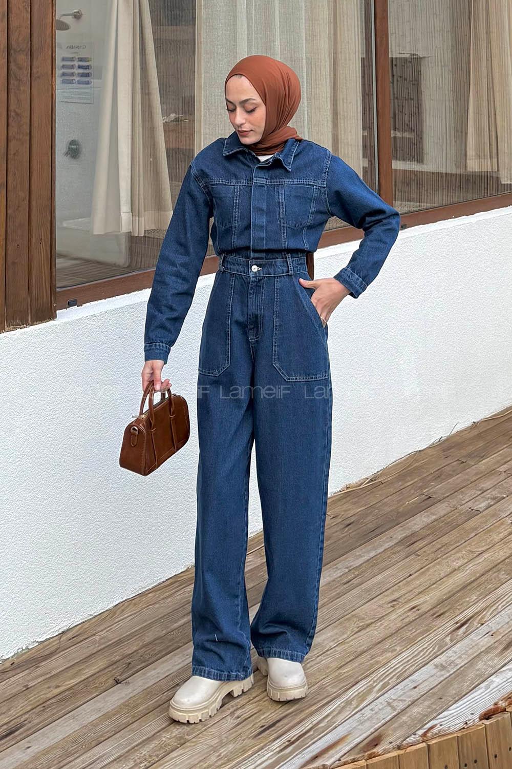 Denim Blue Shirt Collar Denim Overalls