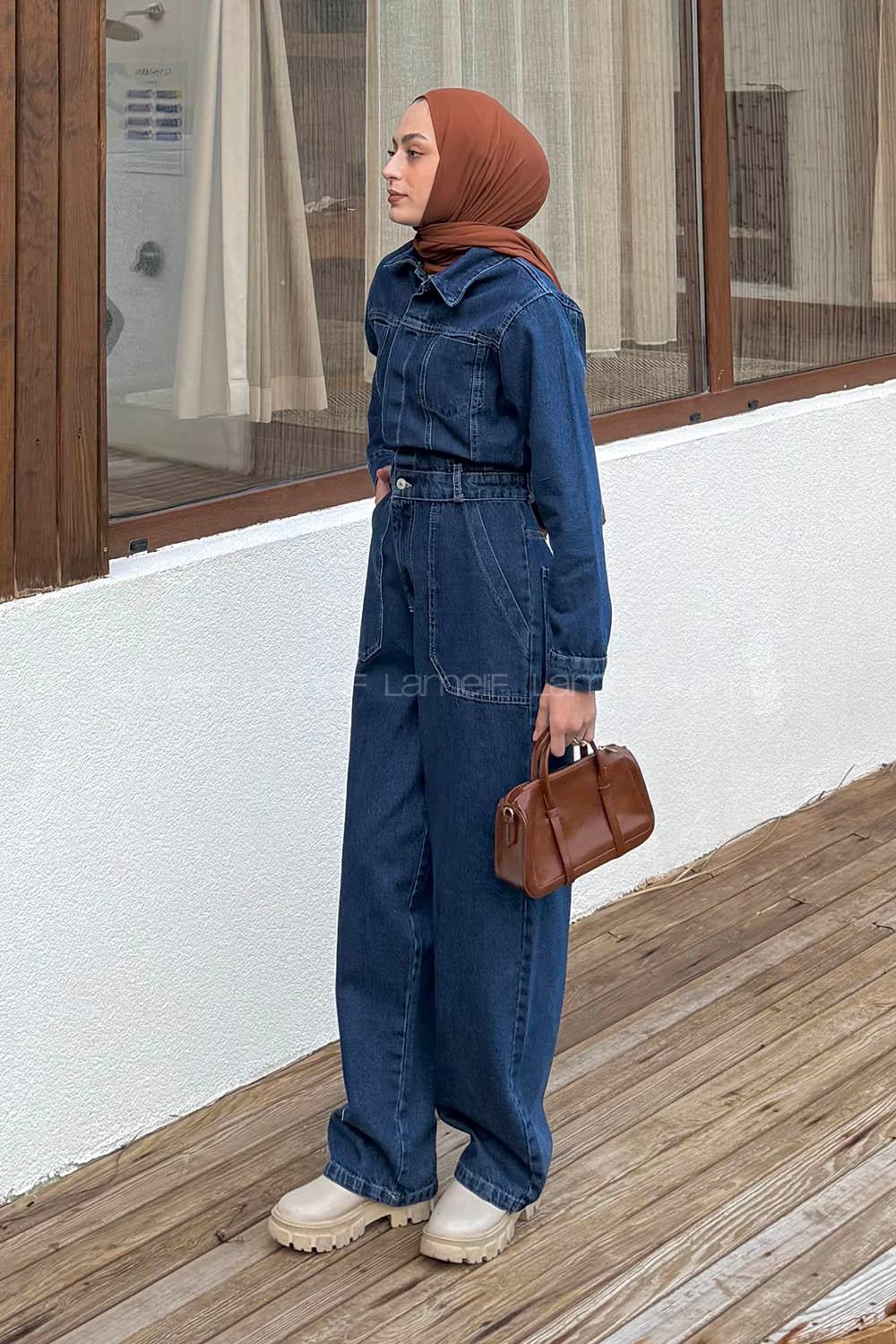 Denim Blue Shirt Collar Denim Overalls