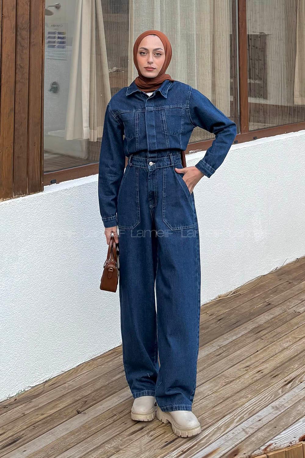 Denim Blue Shirt Collar Denim Overalls