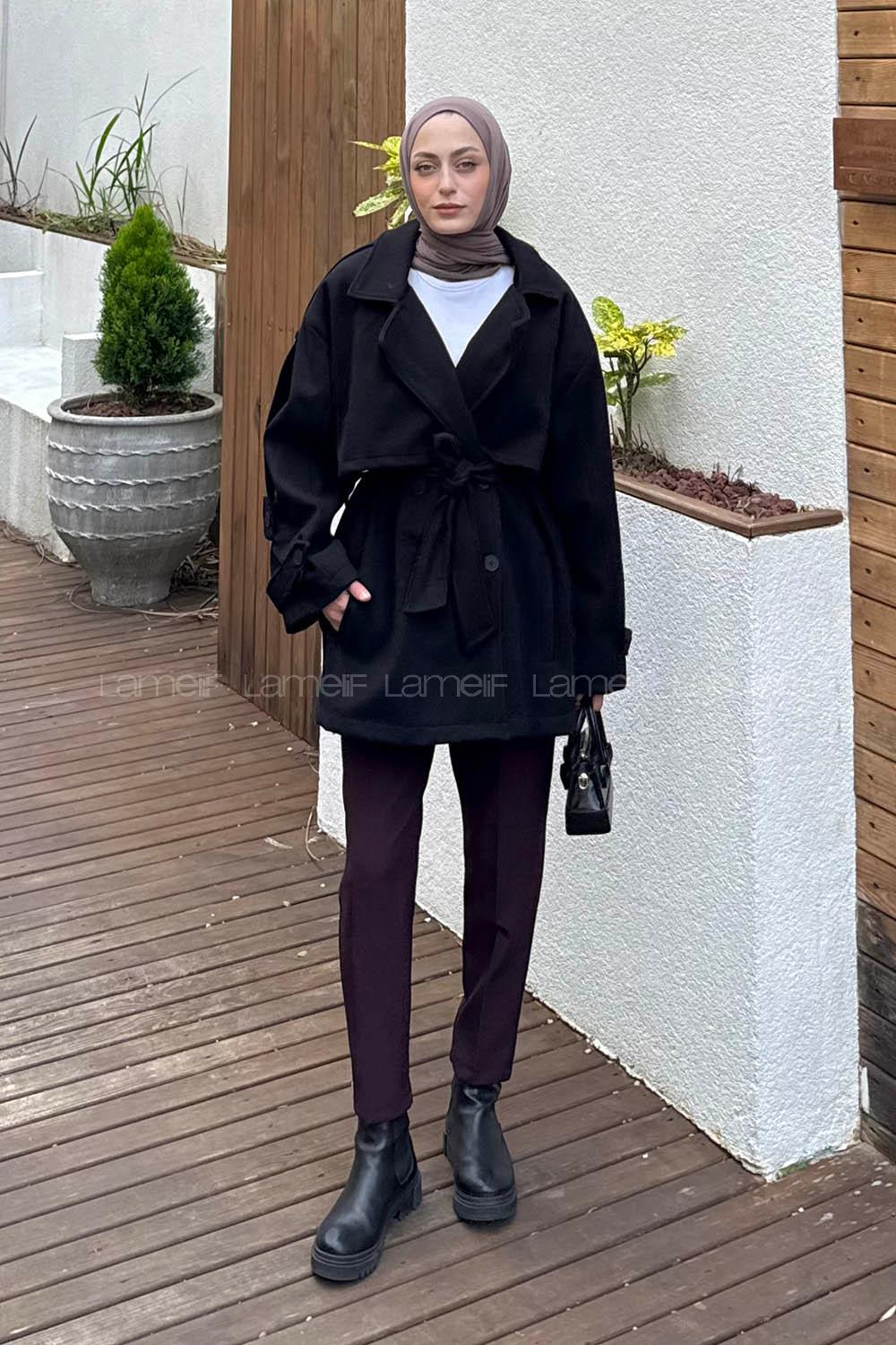 Black Jacket Collar Long Arm Coat