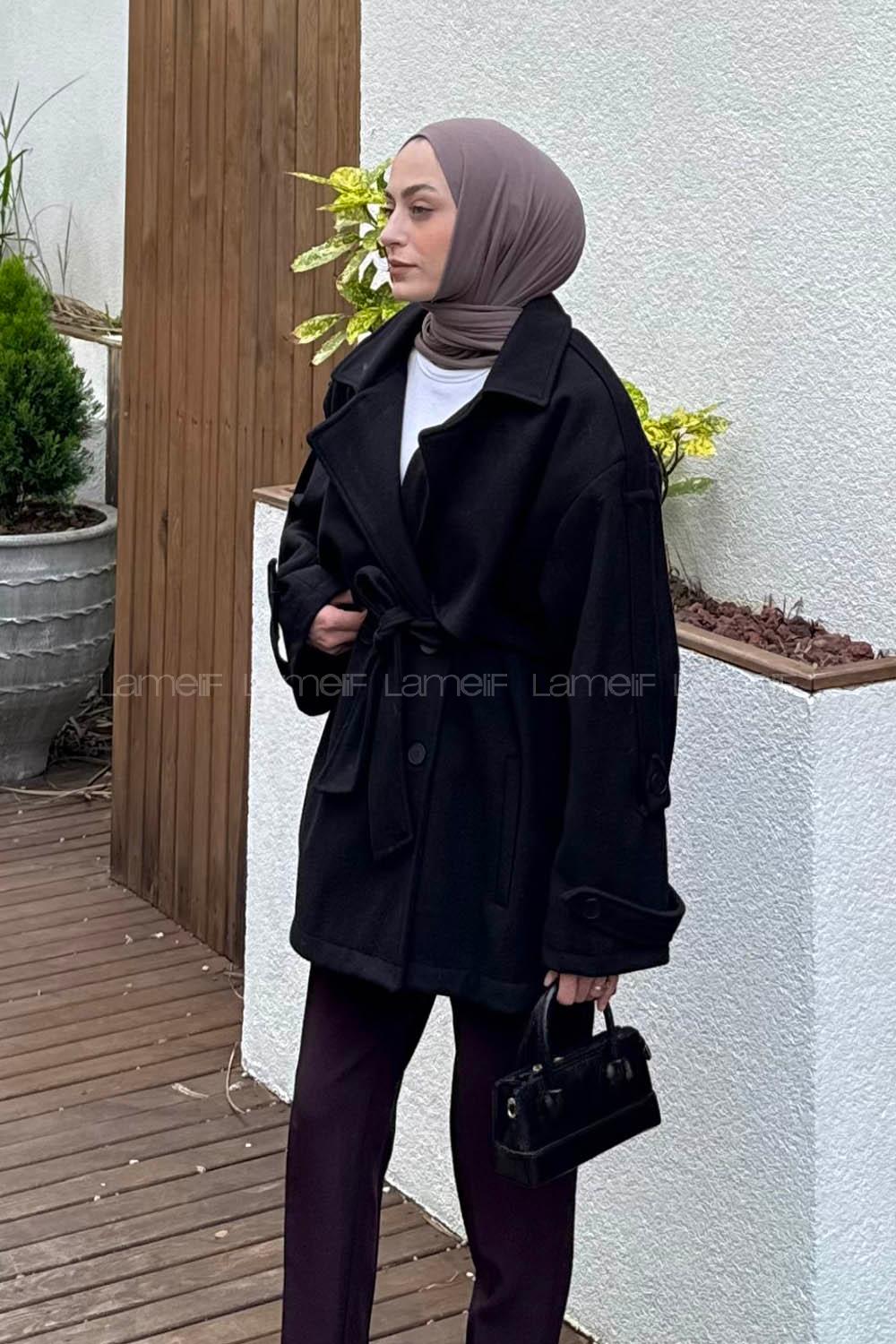 Black Jacket Collar Long Arm Coat