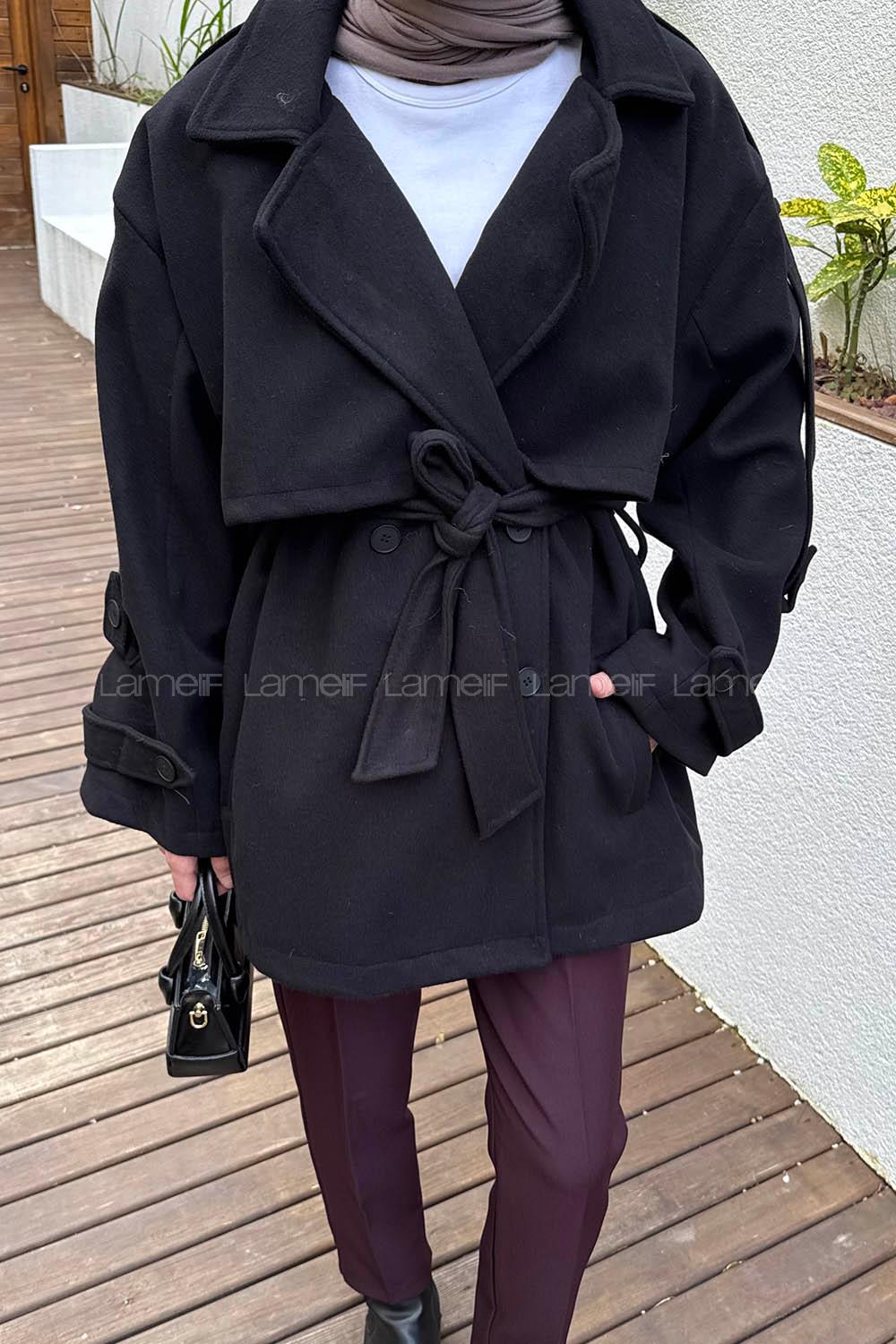 Black Jacket Collar Long Arm Coat