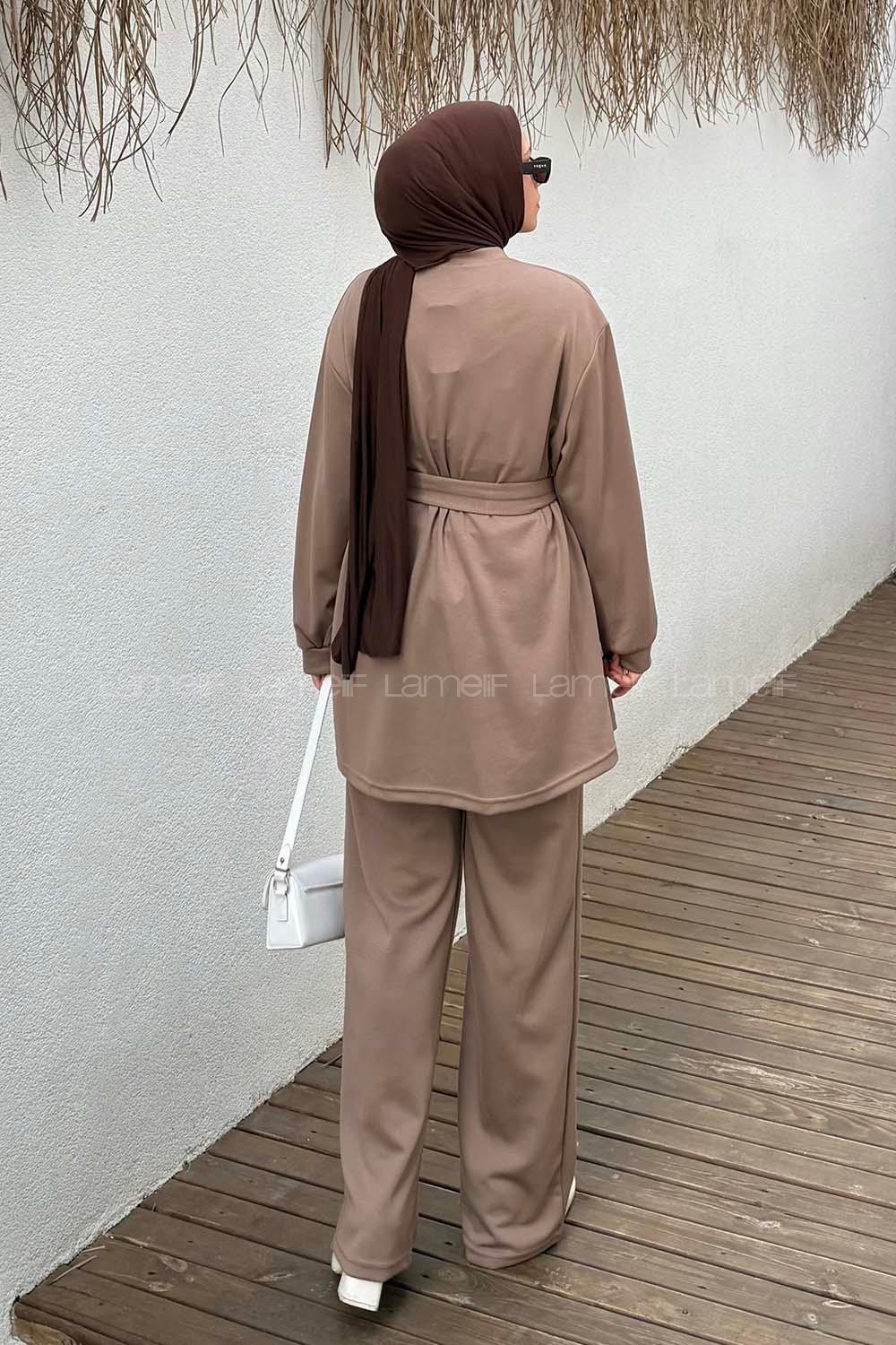 Lamelif Oysho Bağlama Detaylı İkili Takım Sütlü Kahve