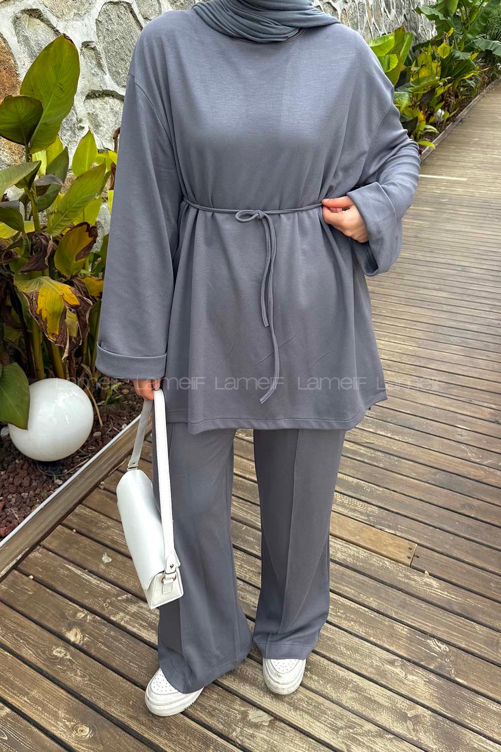 Lamelif Oysho İkili Tesettür Takım Koyu Gri