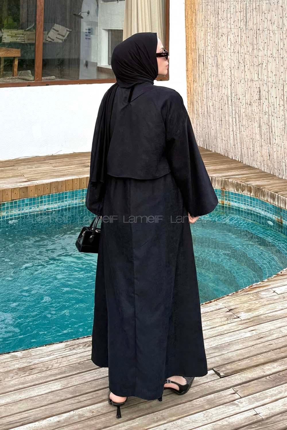 Lamelif Süet Etekli Tesettür Takım Siyah