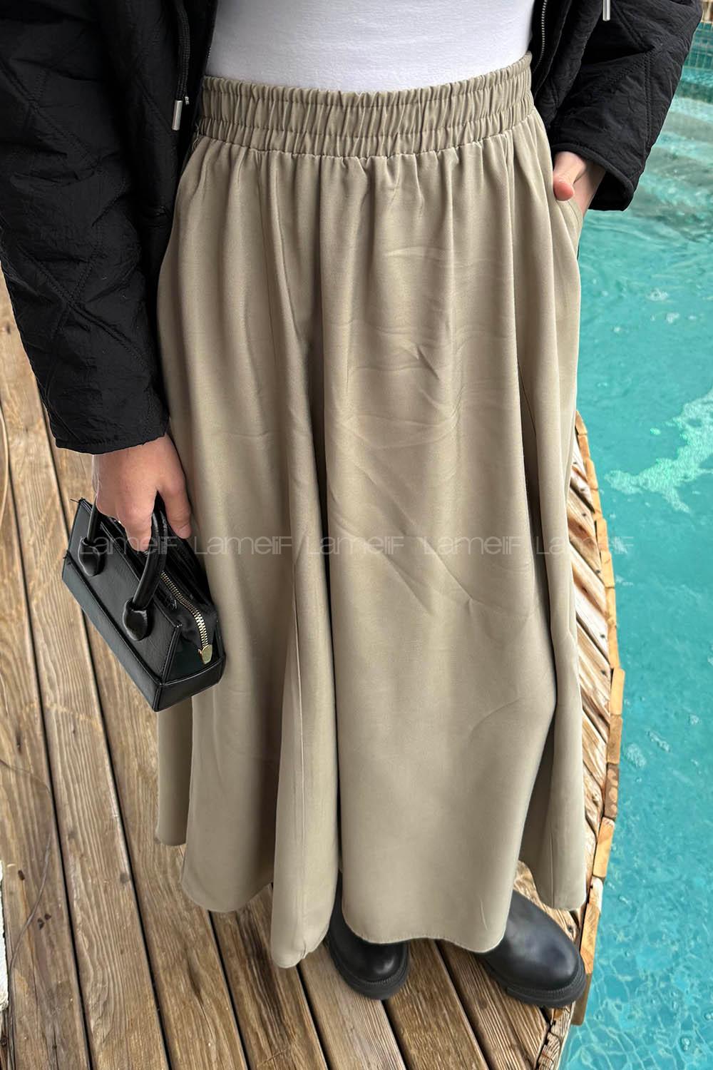 Lamelif Tensel Tesettür Etek Mint Yeşili