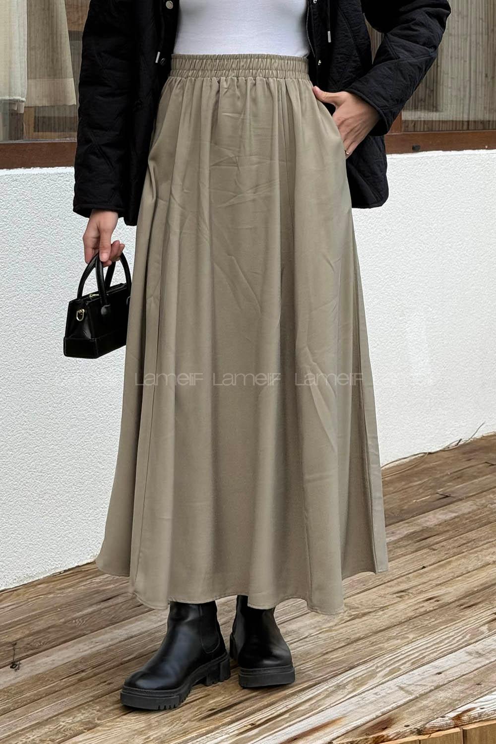 Lamelif Tensel Tesettür Etek Mint Yeşili