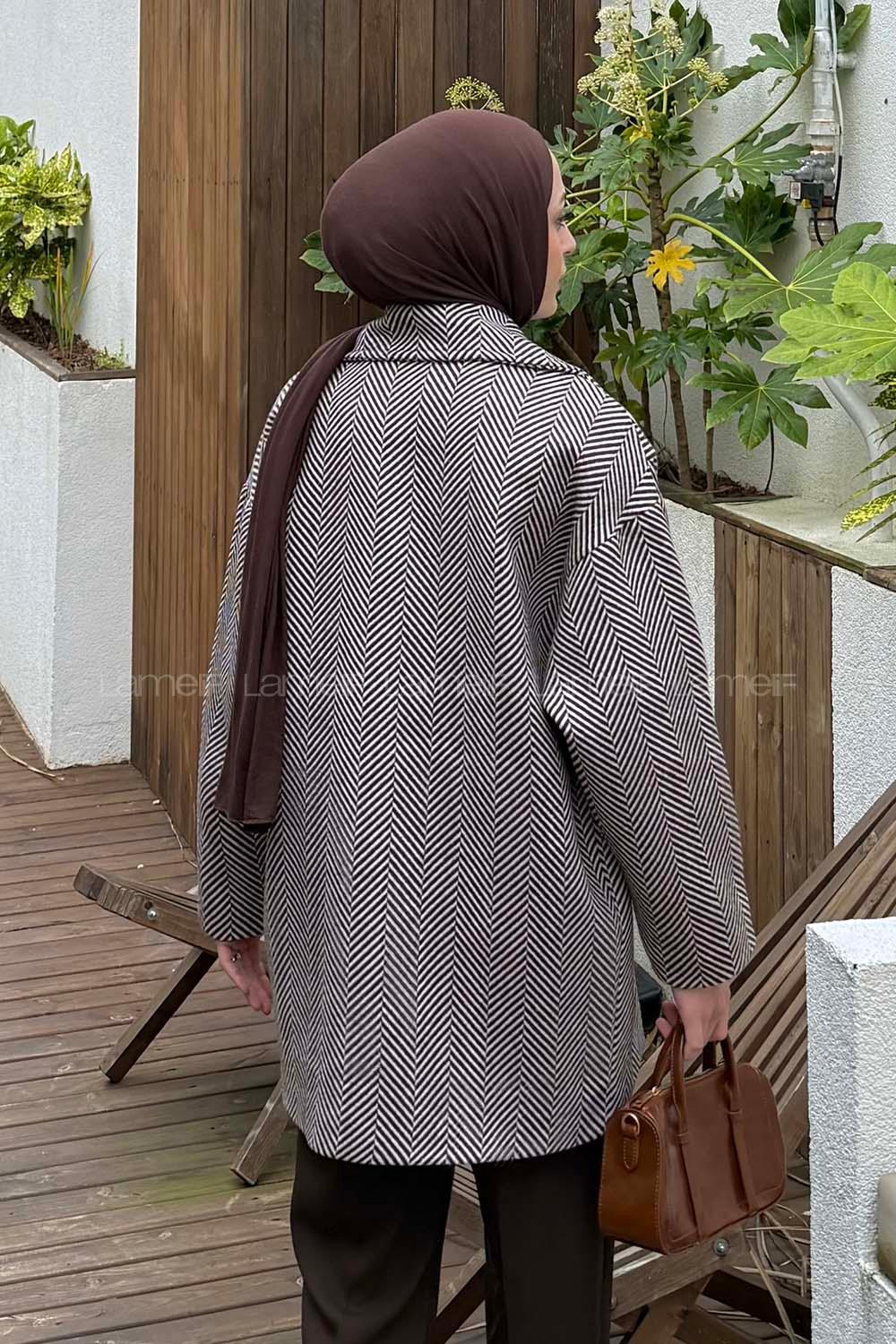 Brown Normal Neck Long Arm Herringbone Coat