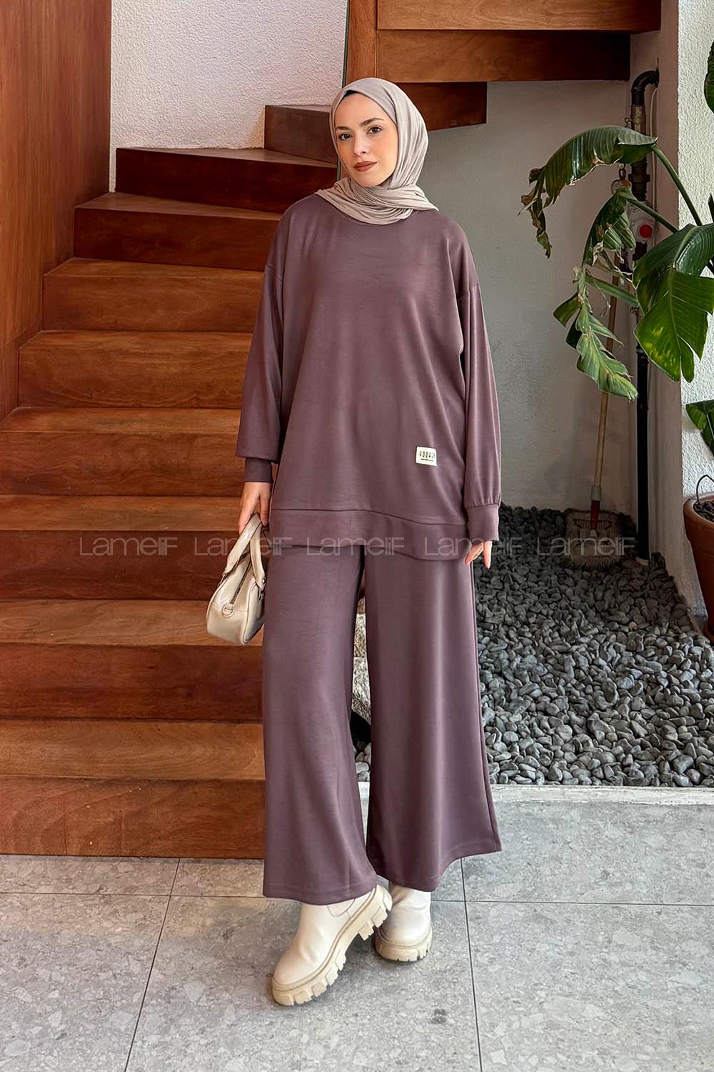 Brown Crew Neck Long Arm Modal Viscose Regular Trousers Comfortable Suit