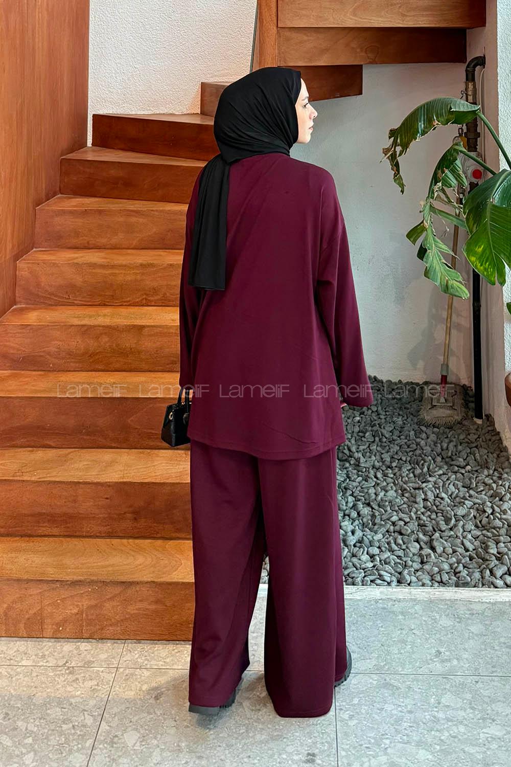 Lamelif Bağlama Detaylı Oysho Takım Bordo