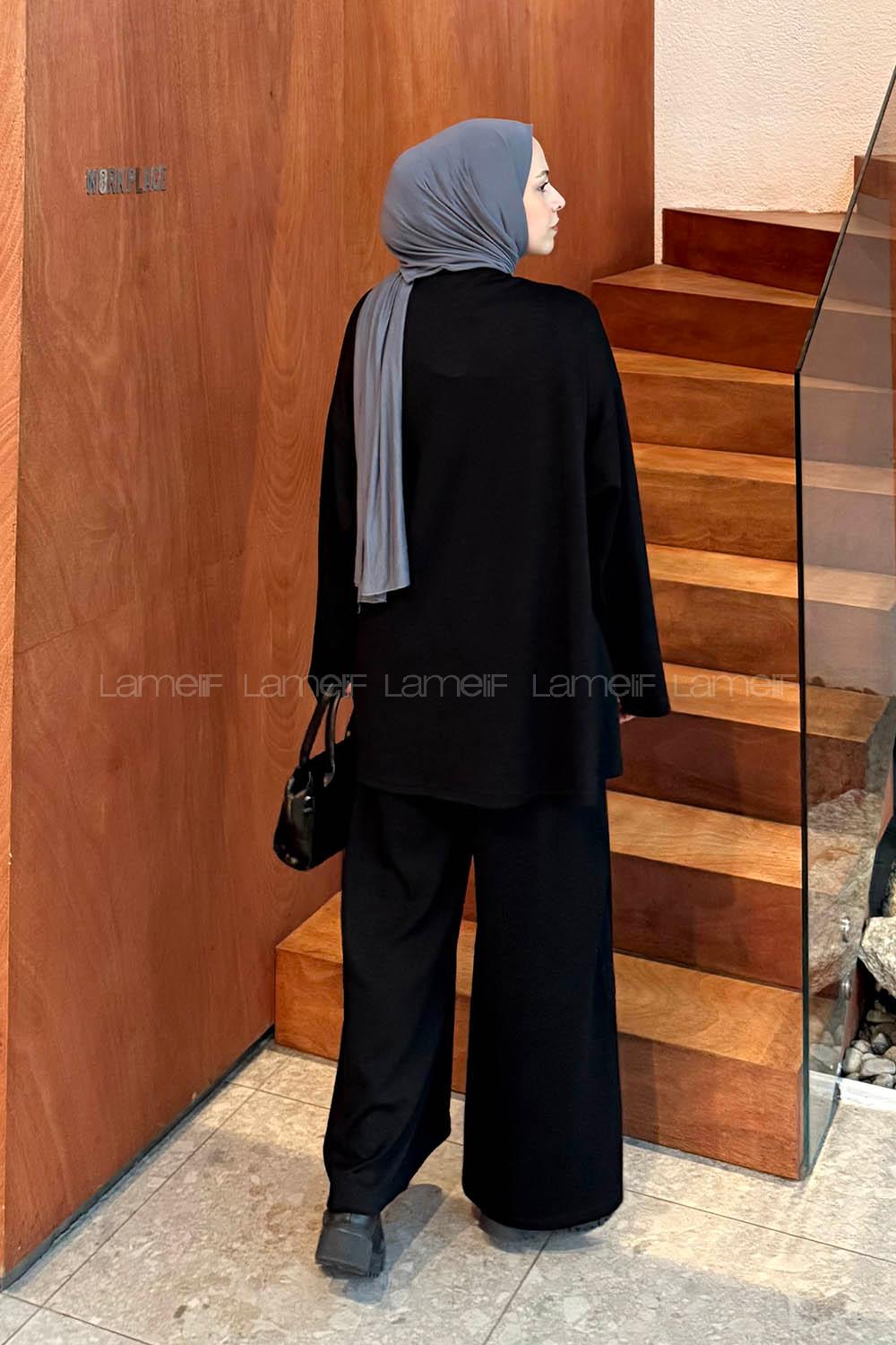 Lamelif Bağlama Detaylı Oysho Takım Siyah