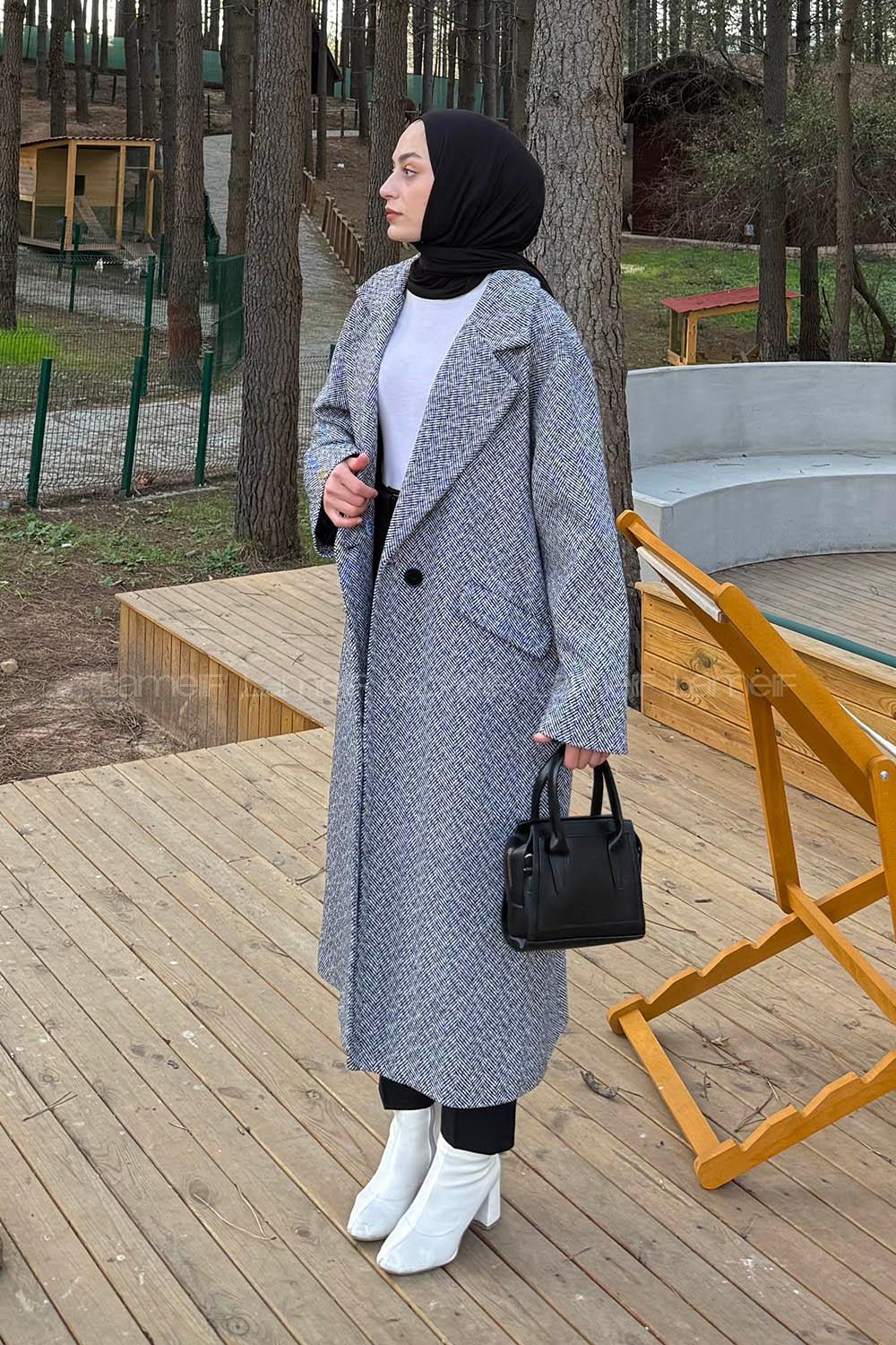 Gray Jacket Collar Long Arm Coat