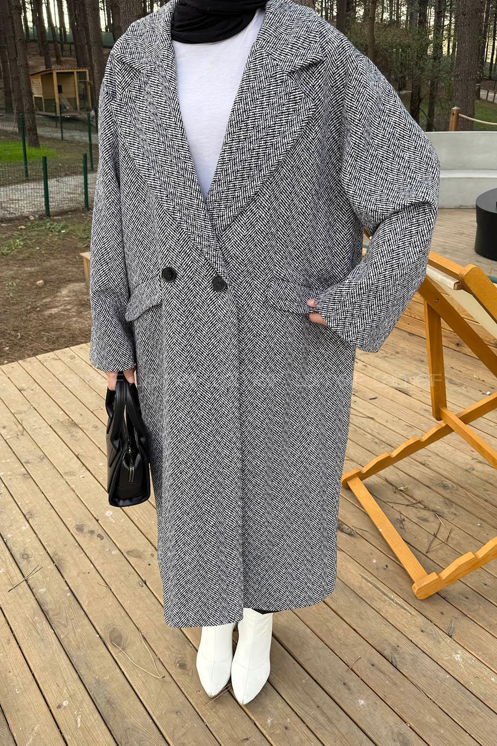 Gray Jacket Collar Long Arm Coat