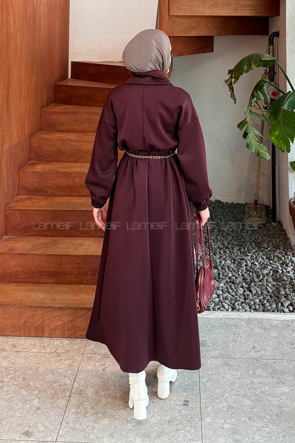 Lamelif Boğazlı Scuba Elbise Bordo