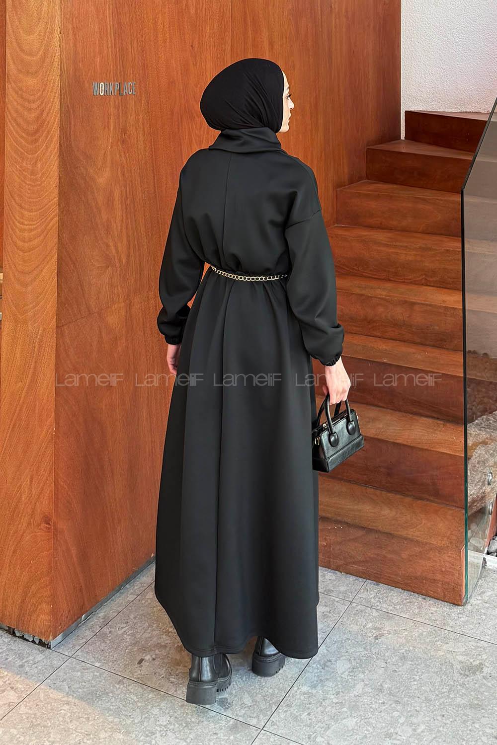 Lamelif Boğazlı Scuba Elbise Siyah