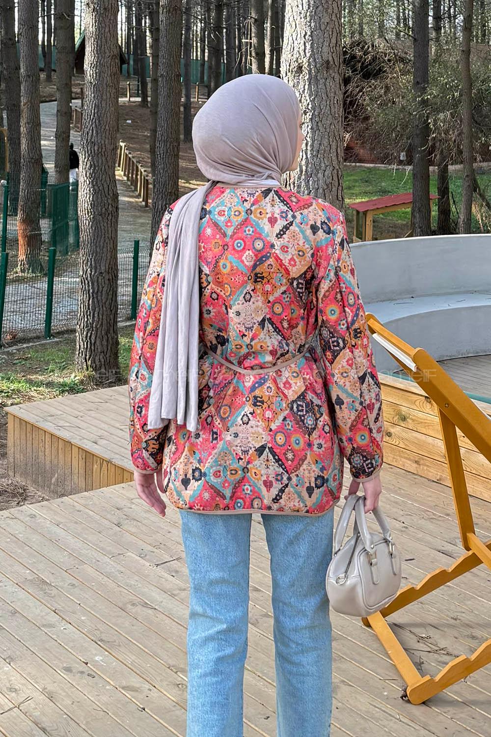 Beige V Neck Long Arm Polyester Jacket