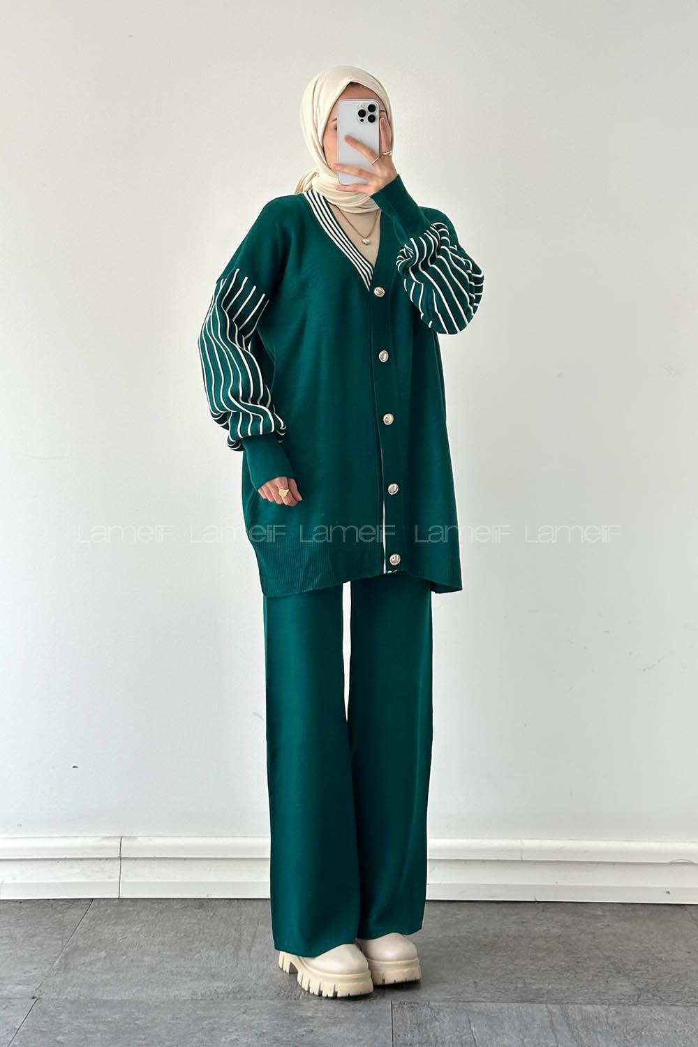 Lamelif Garnili Triko Takım Zümrüt