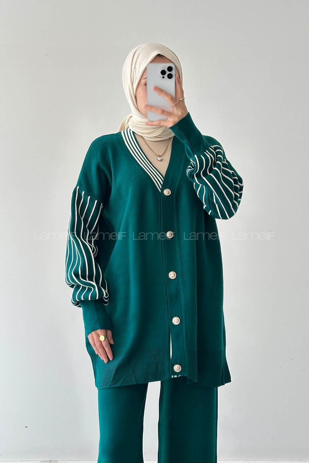 Lamelif Garnili Triko Takım Zümrüt