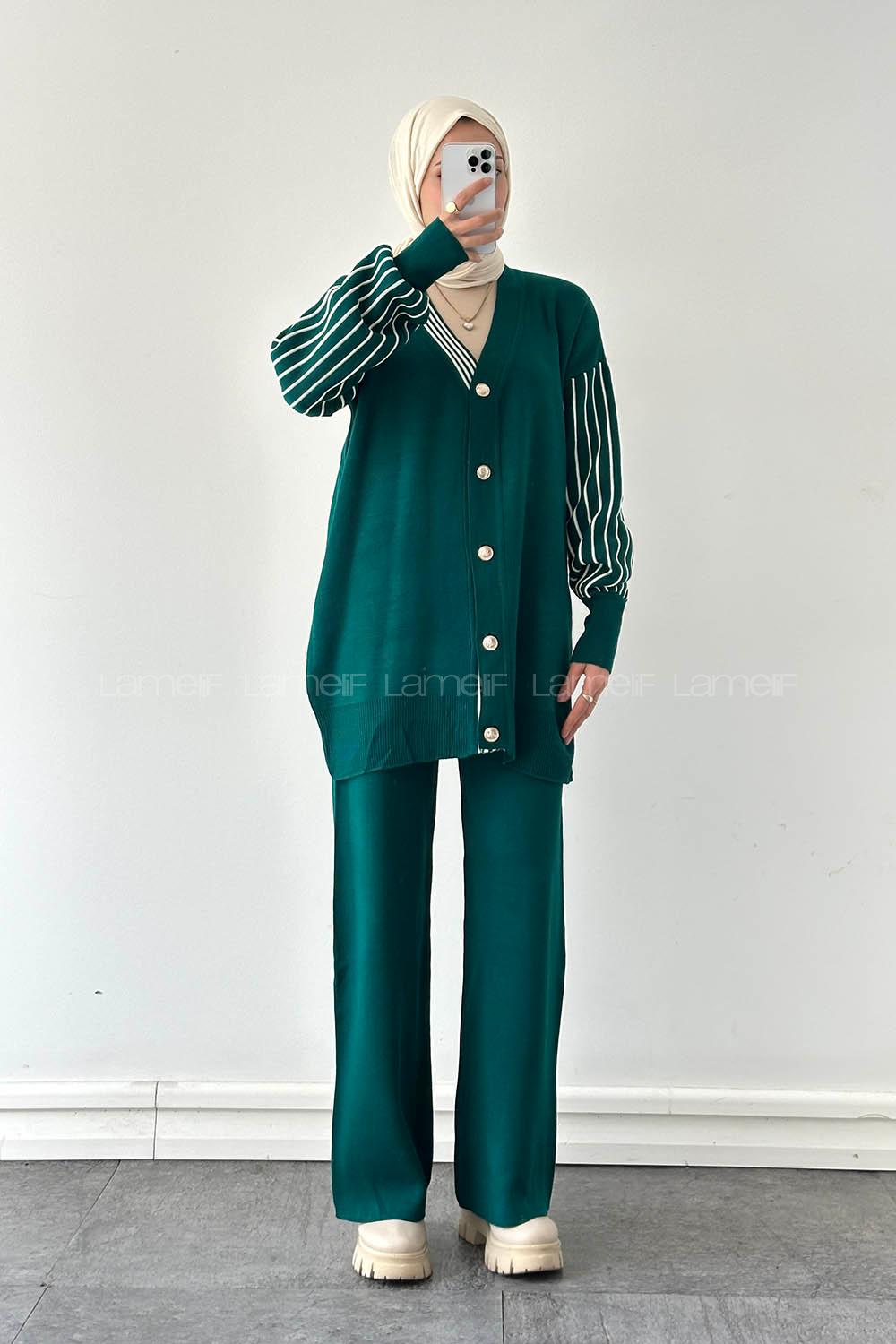 Lamelif Garnili Triko Takım Zümrüt