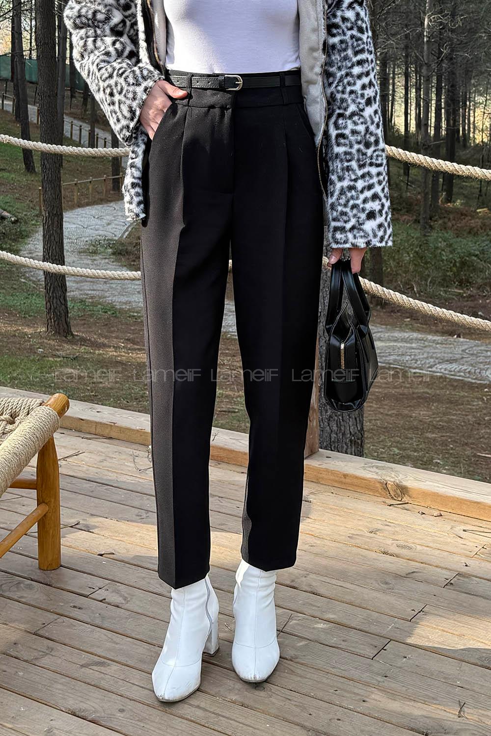 Black Lycra Polyester Normal Waist Carrot Pant Pants