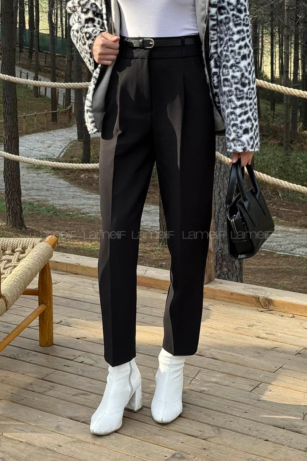 Black Lycra Polyester Normal Waist Carrot Pant Pants