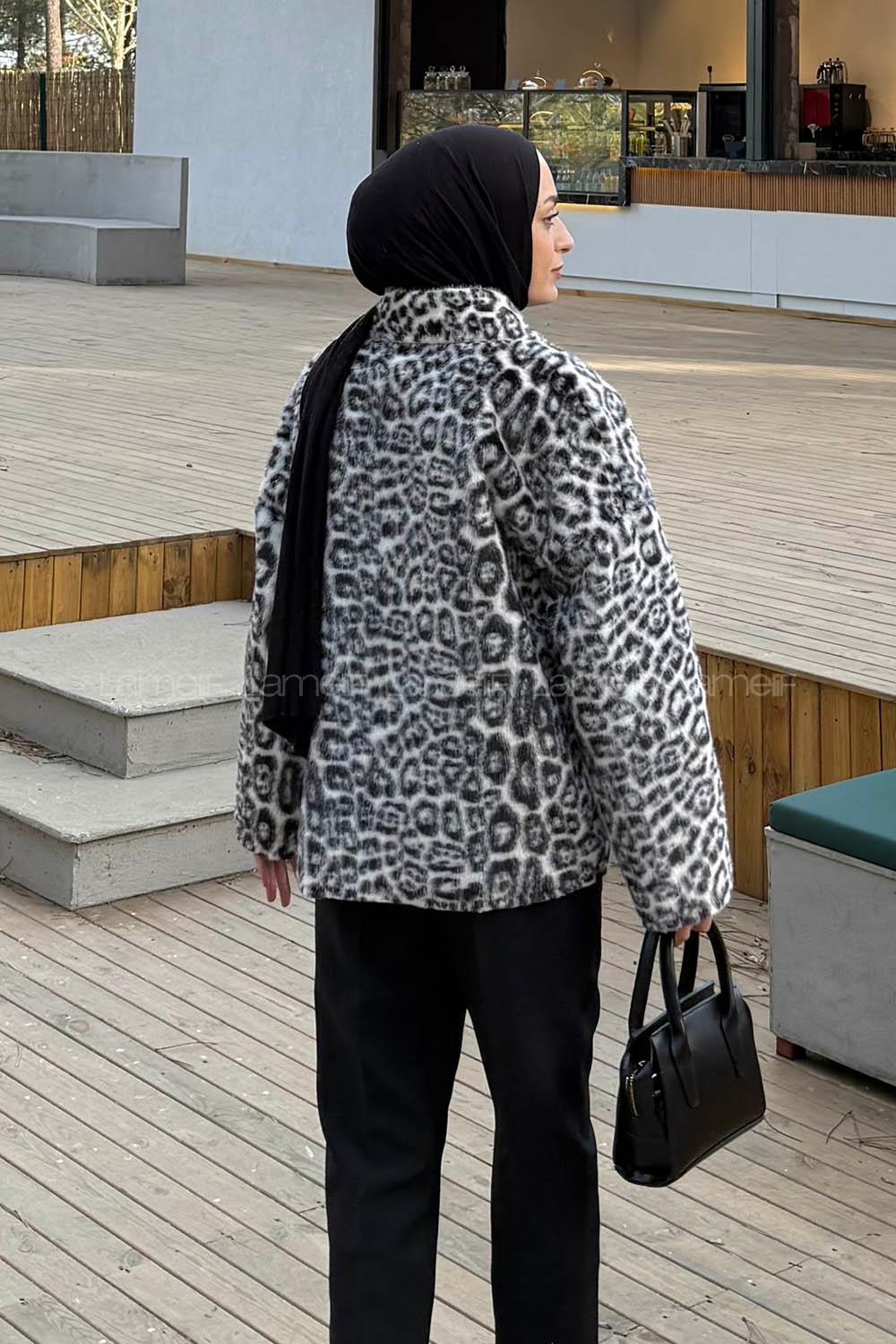 Lamelif Leopar Desen Mont Beyaz-Siyah