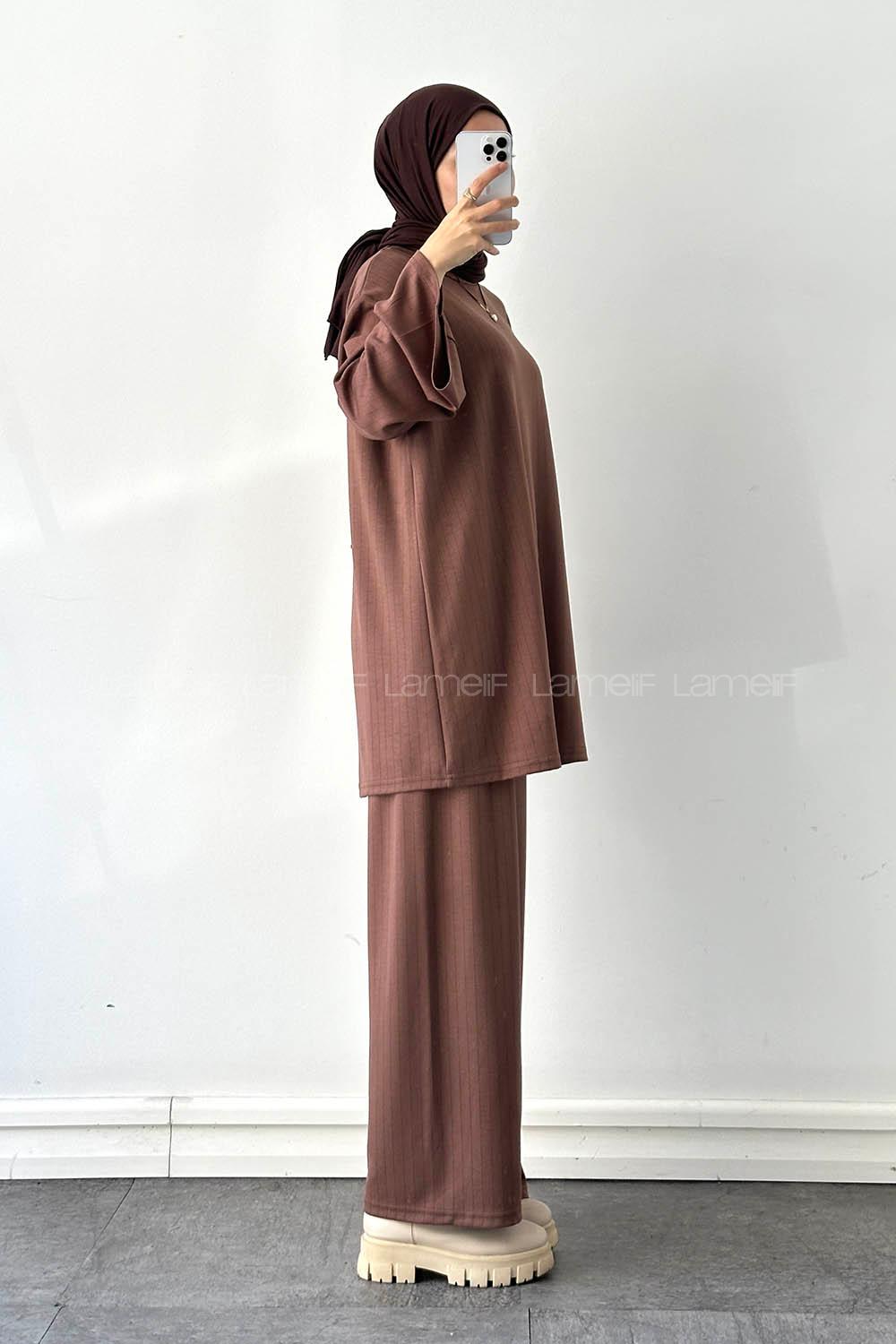 Lamelif Oysho Pantolonlu Takım Kahverengi