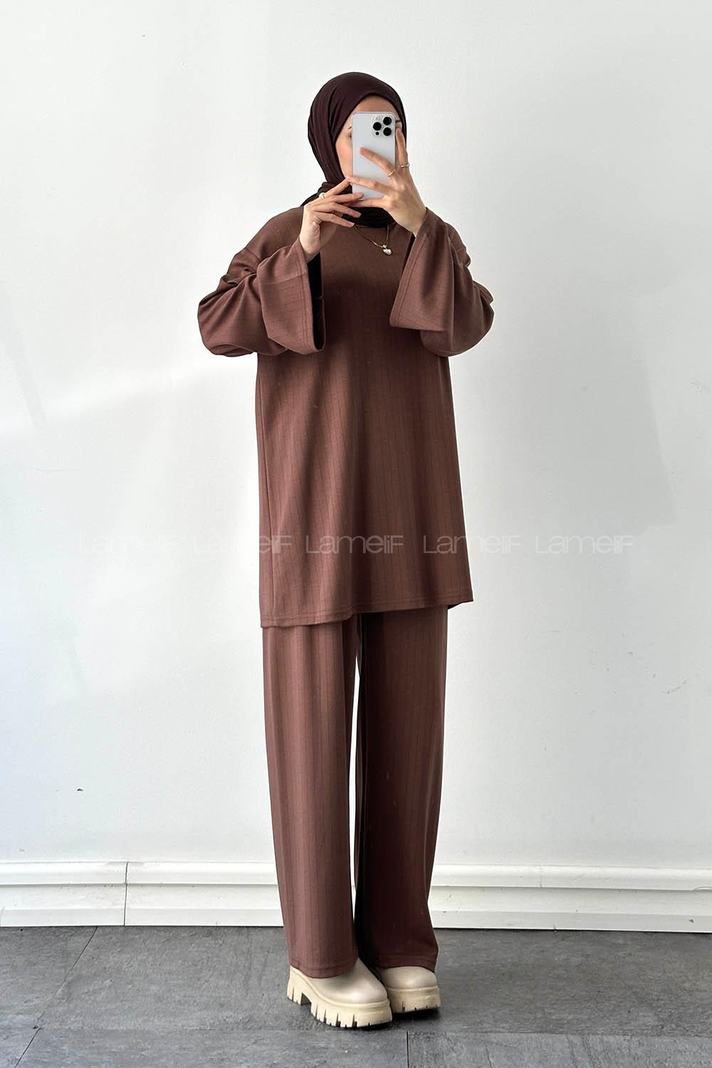 Lamelif Oysho Pantolonlu Takım Kahverengi