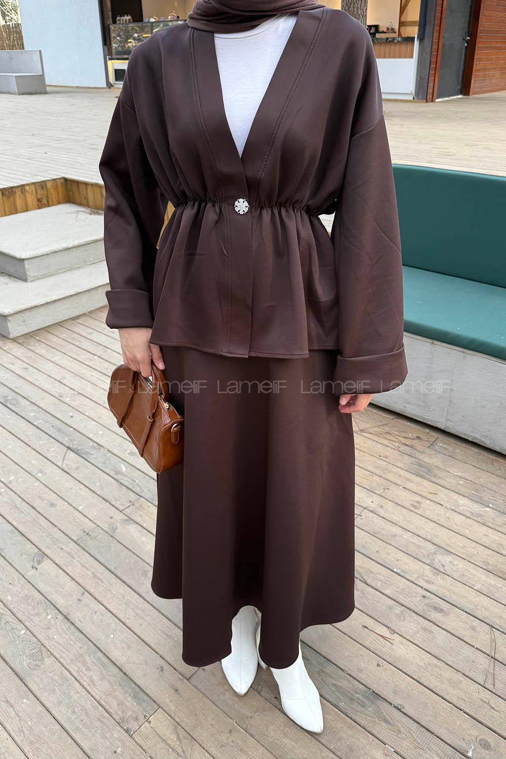 Lamelif Scuba Etekli İkili Takım Acı Kahve